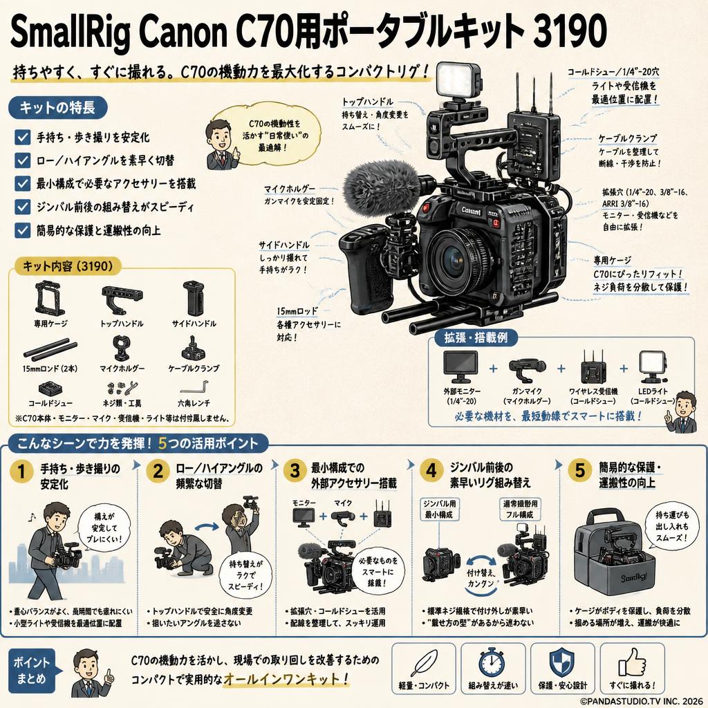 SmallRig Canon C70用ポータブルキット 3190 用途