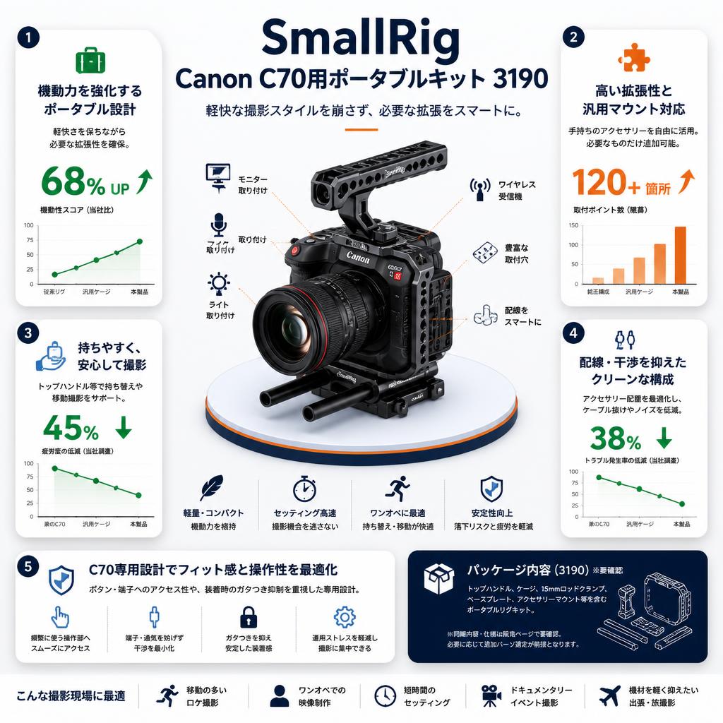SmallRig Canon C70用ポータブルキット 3190 セールスポイント