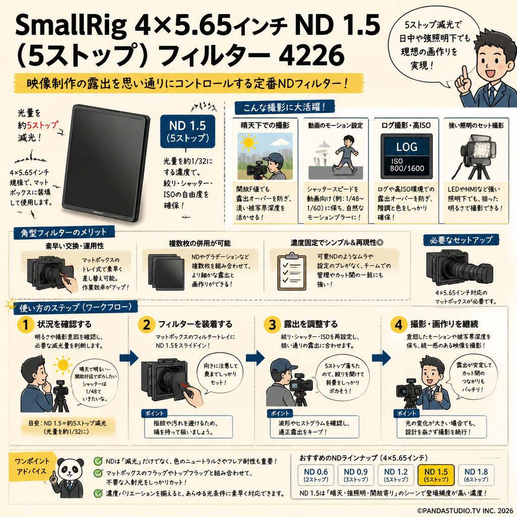 SmallRig 4 x 5.65'' ND 1.5 (5 ストップ) フィルター  4226 概要