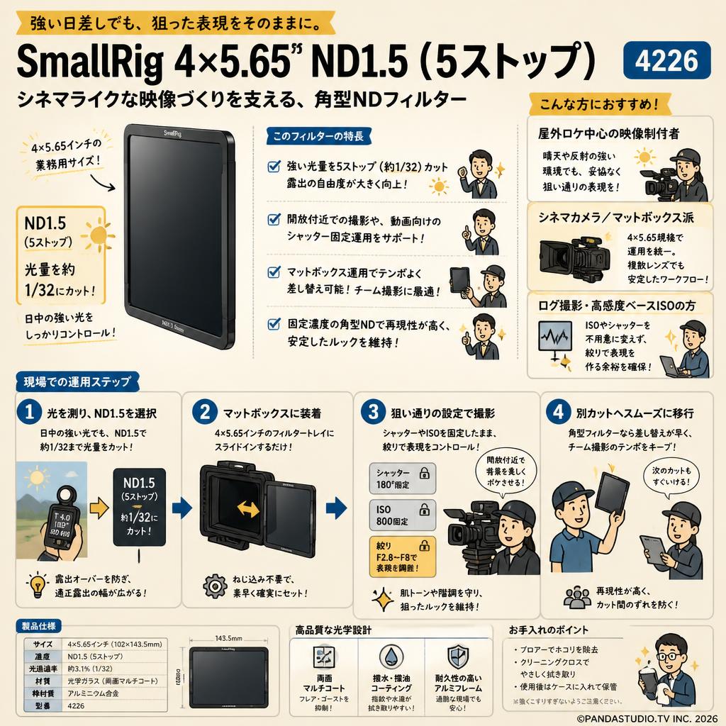 SmallRig 4 x 5.65'' ND 1.5 (5 ストップ) フィルター  4226 おもな対象のお客様