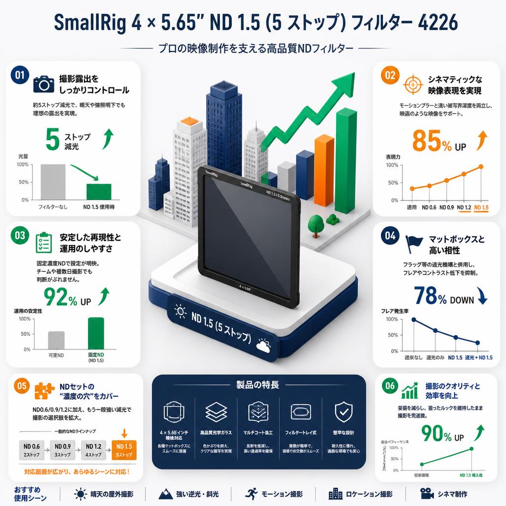 SmallRig 4 x 5.65'' ND 1.5 (5 ストップ) フィルター  4226 セールスポイント