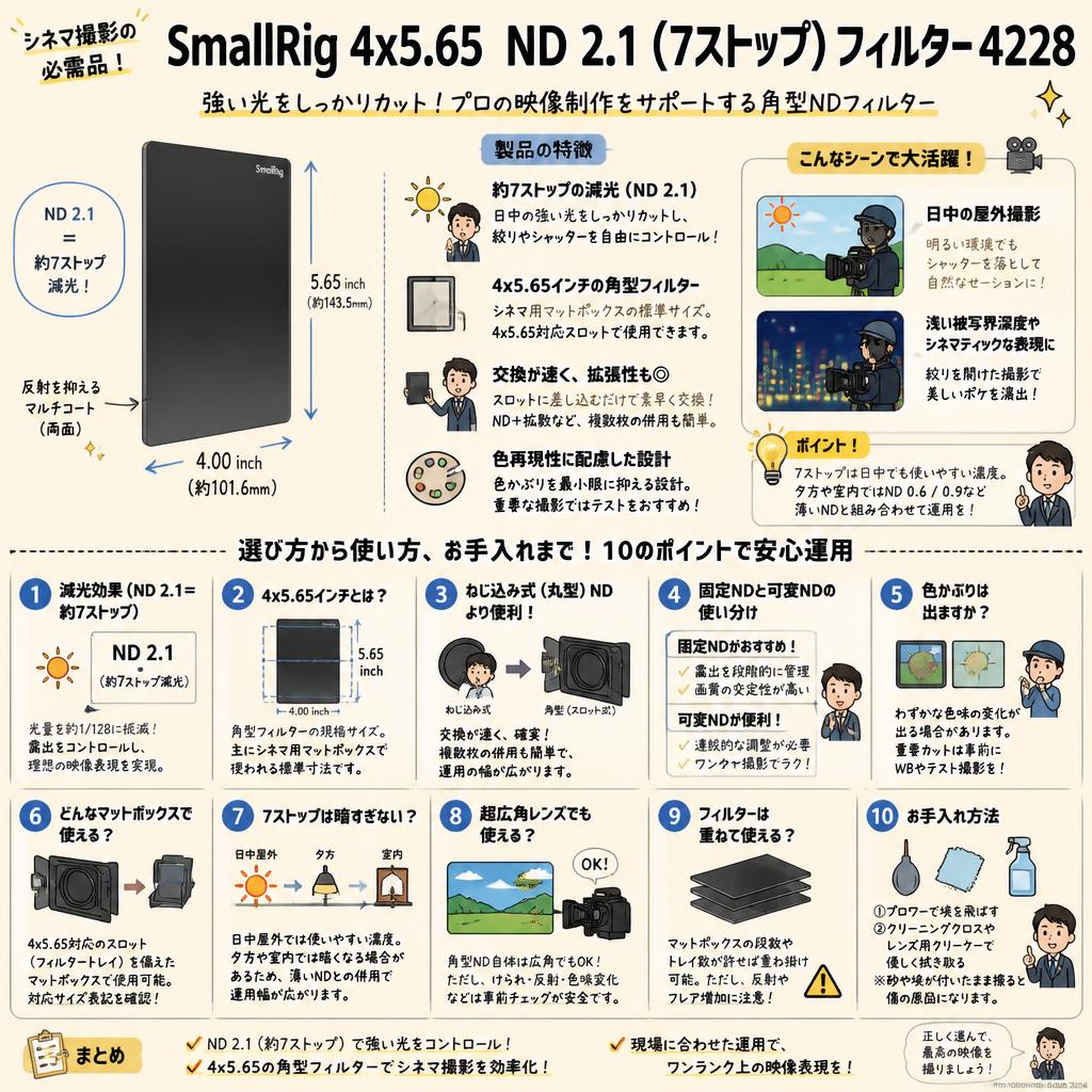 SmallRig 4x5.65 ND 2.1 (7ストップ) フィルター4228 FAQ（よくある質問と答え）