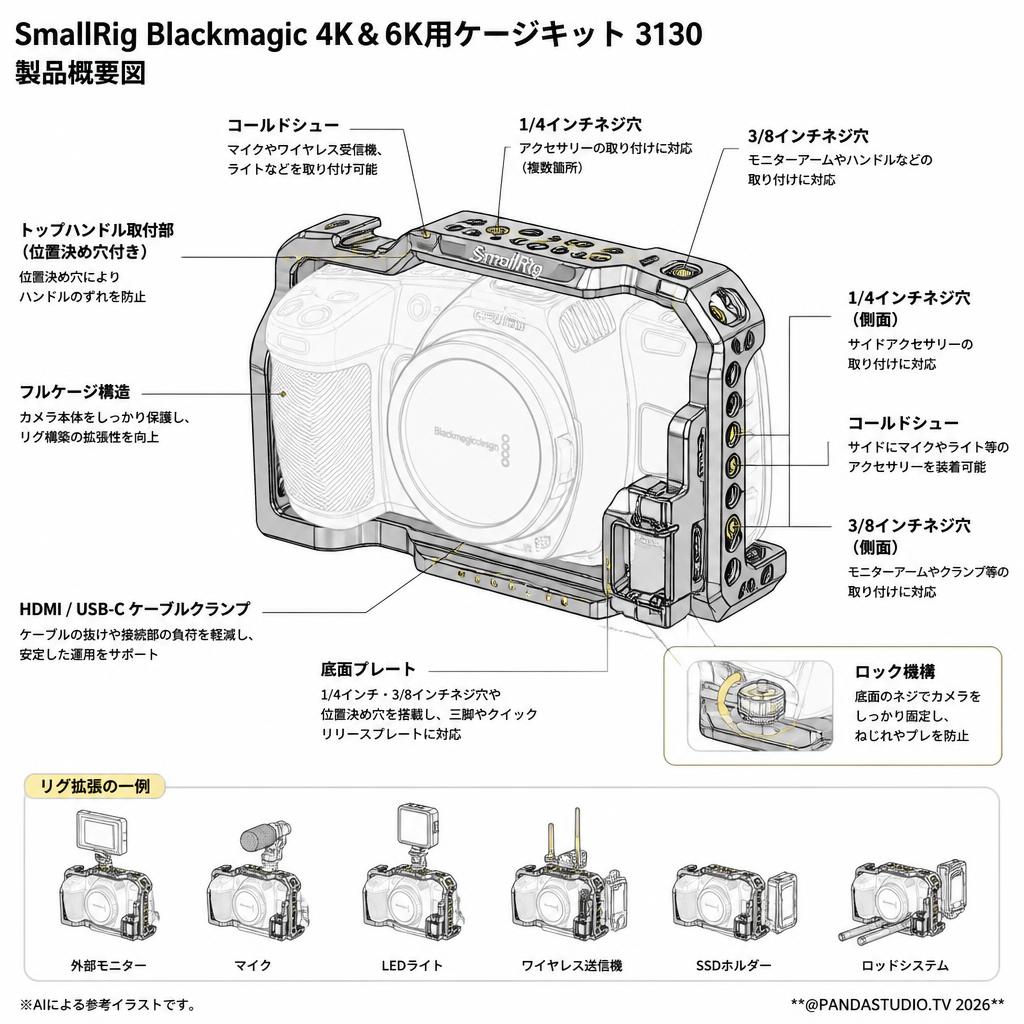SmallRig Blackmagic 4K＆6K用ケージキット 3130 スペック