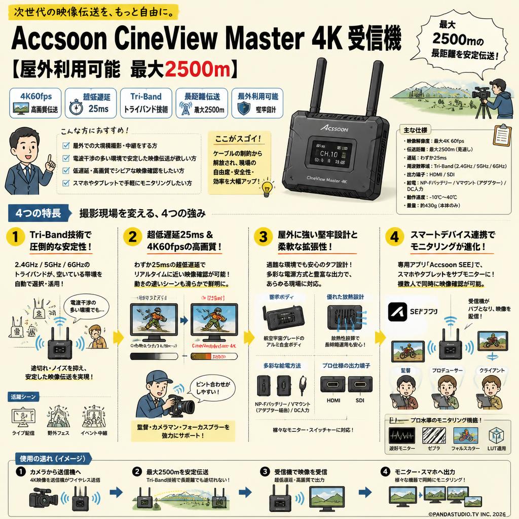 Accsoon CineView Master 4K 受信機 【屋外利用可能 最大2500ｍ】 概要