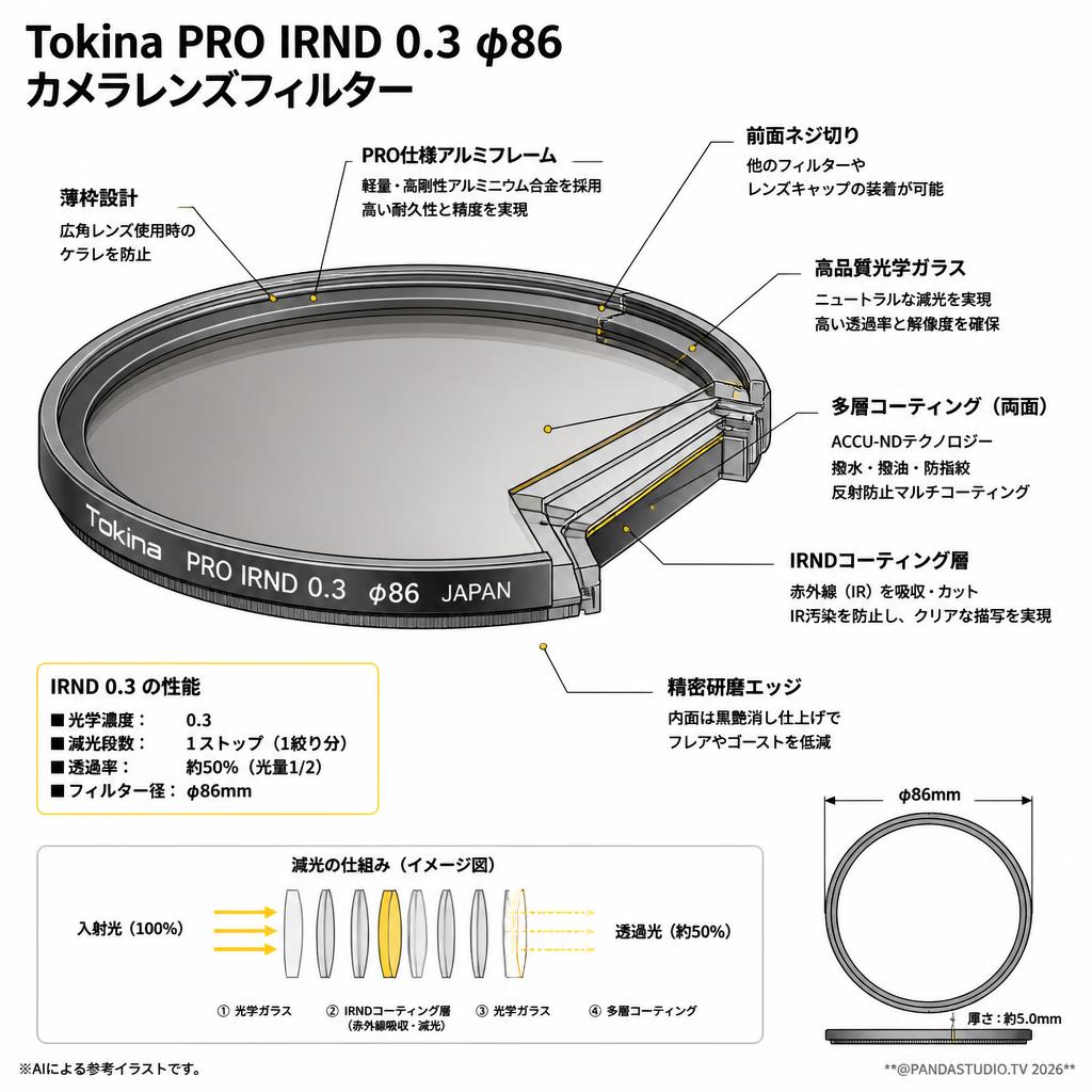 Tokina PRO IRND 0.3 φ86 カメラレンズフィルター スペック