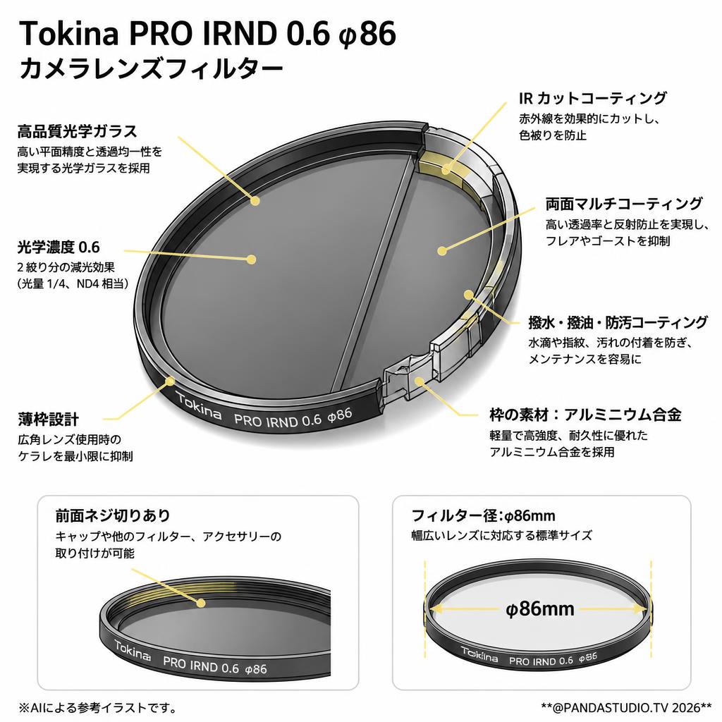 Tokina PRO IRND 0.6 φ86 カメラレンズフィルター スペック