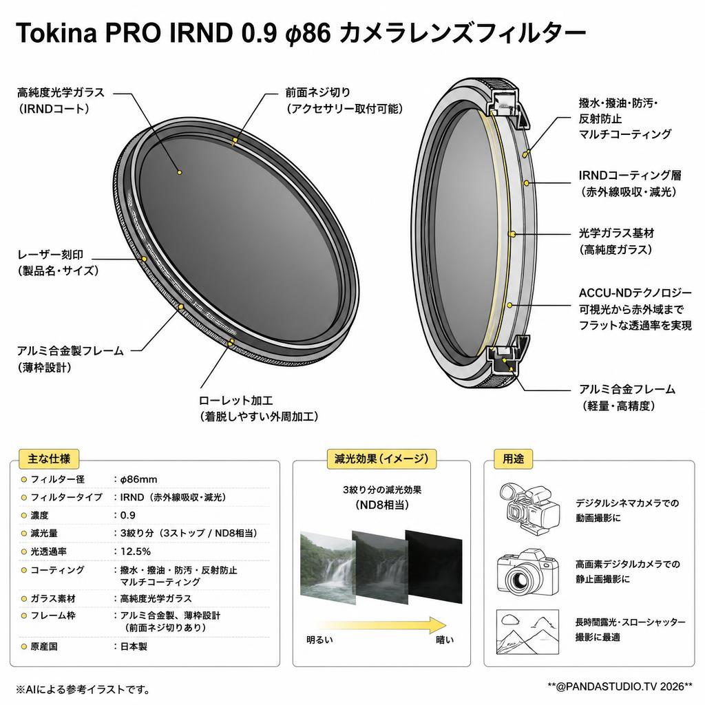 Tokina PRO IRND 0.9 φ86 カメラレンズフィルター スペック