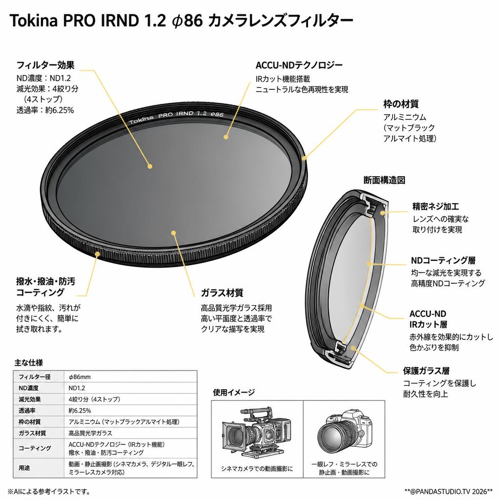 Tokina PRO IRND 1.2 φ86 カメラレンズフィルター スペック