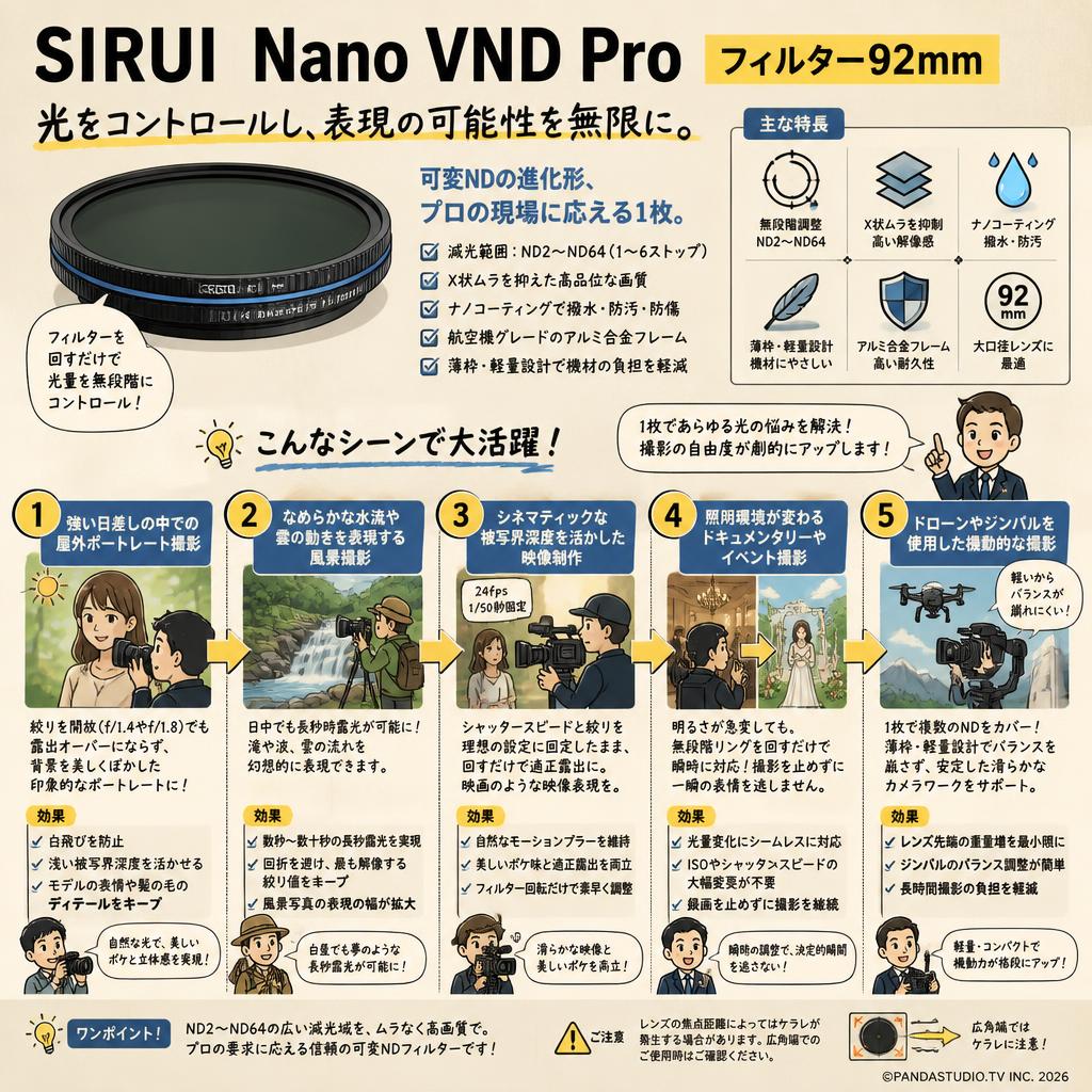 SIRUI Nano VND Pro フィルター92mm 用途