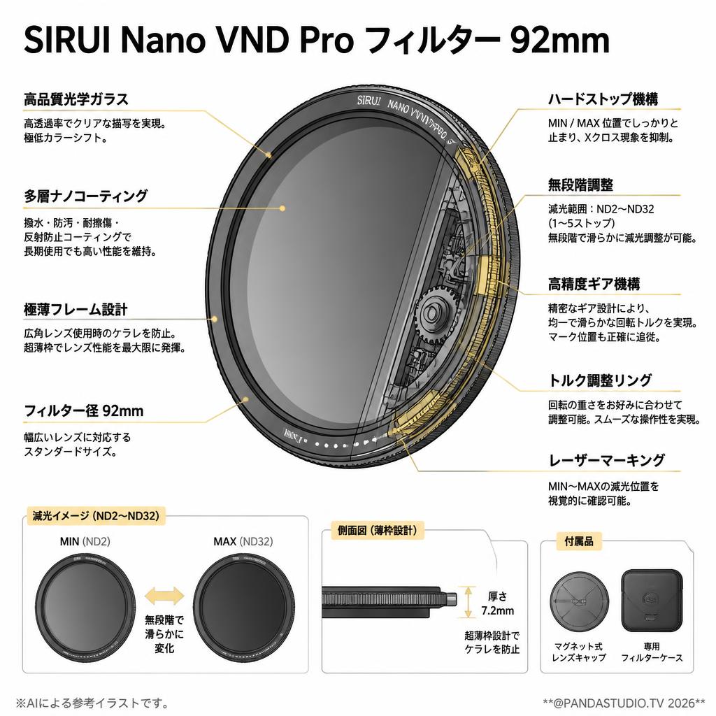 SIRUI Nano VND Pro フィルター92mm スペック