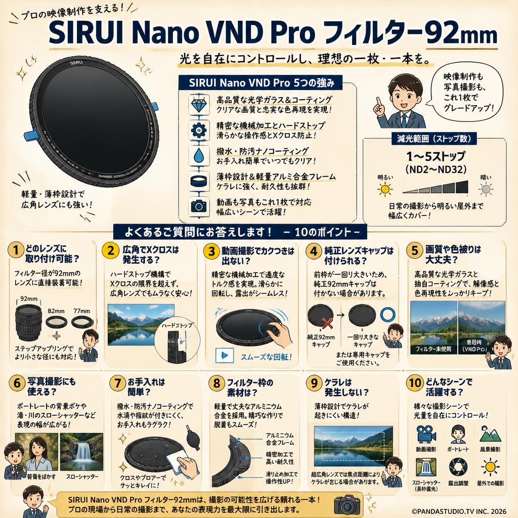 SIRUI Nano VND Pro フィルター92mm FAQ（よくある質問と答え）