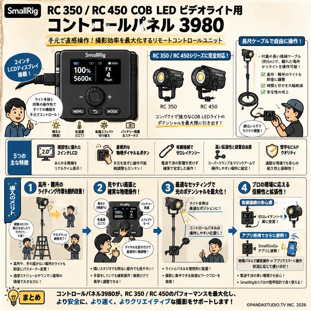 SmallRig RC 350 / RC 450 COB LED ビデオライト用 コントロールパネル 3980 概要