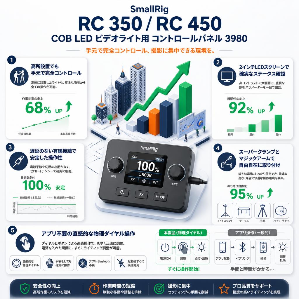 SmallRig RC 350 / RC 450 COB LED ビデオライト用 コントロールパネル 3980 セールスポイント