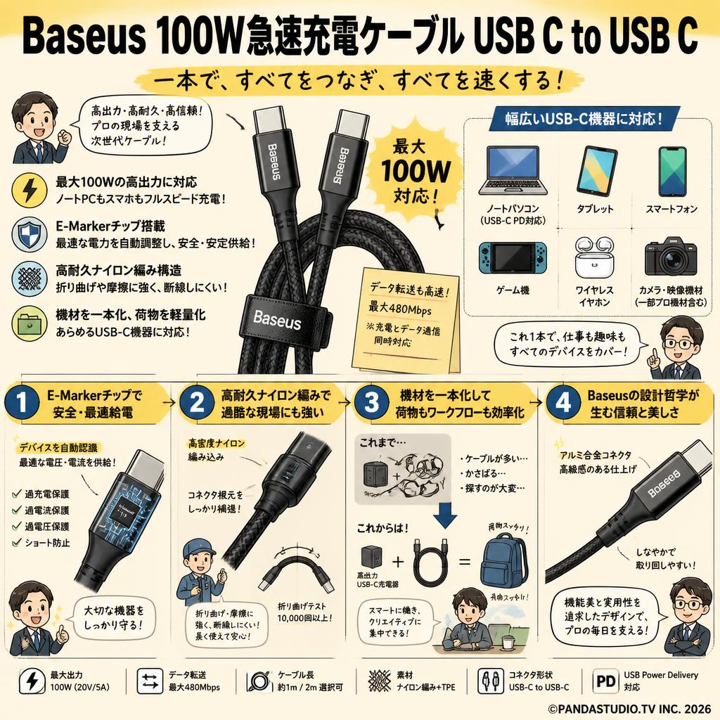 Baseus 100W急速充電ケーブル USB C to USB C 概要