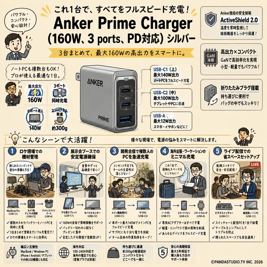 Anker Prime Charger (160W、3 ports、PD対応) シルバー 用途