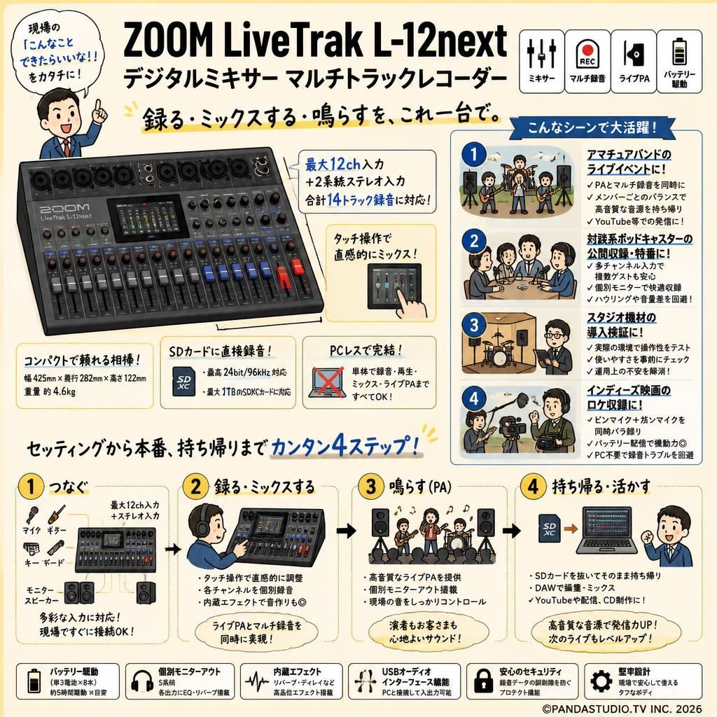 ZOOM LiveTrak L-12next デジタルミキサー マルチトラックレコーダー おもな対象のお客様