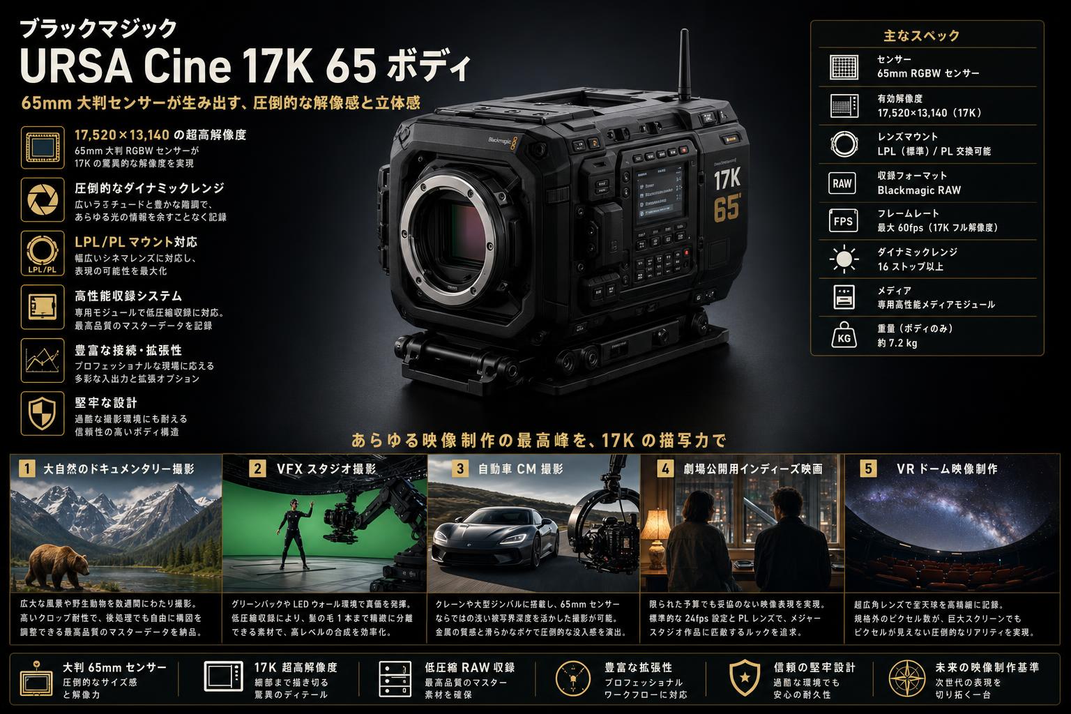 Blackmagic URSA Cine 17K 65 Body 用途