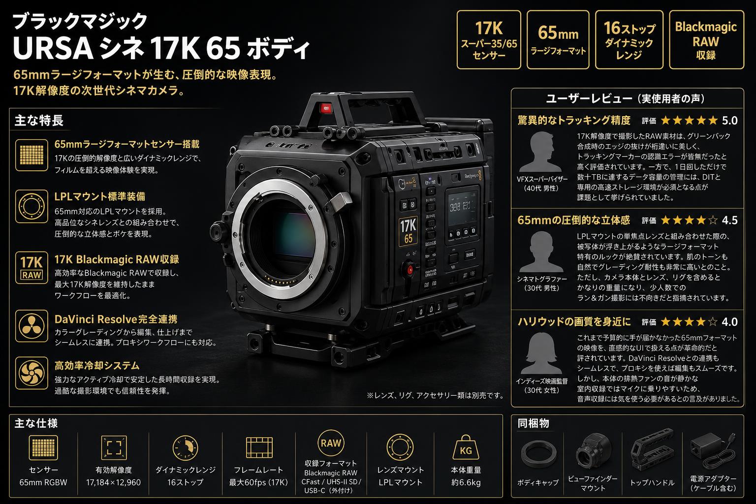Blackmagic URSA Cine 17K 65 Body インターネット上のお客様の声（評判）