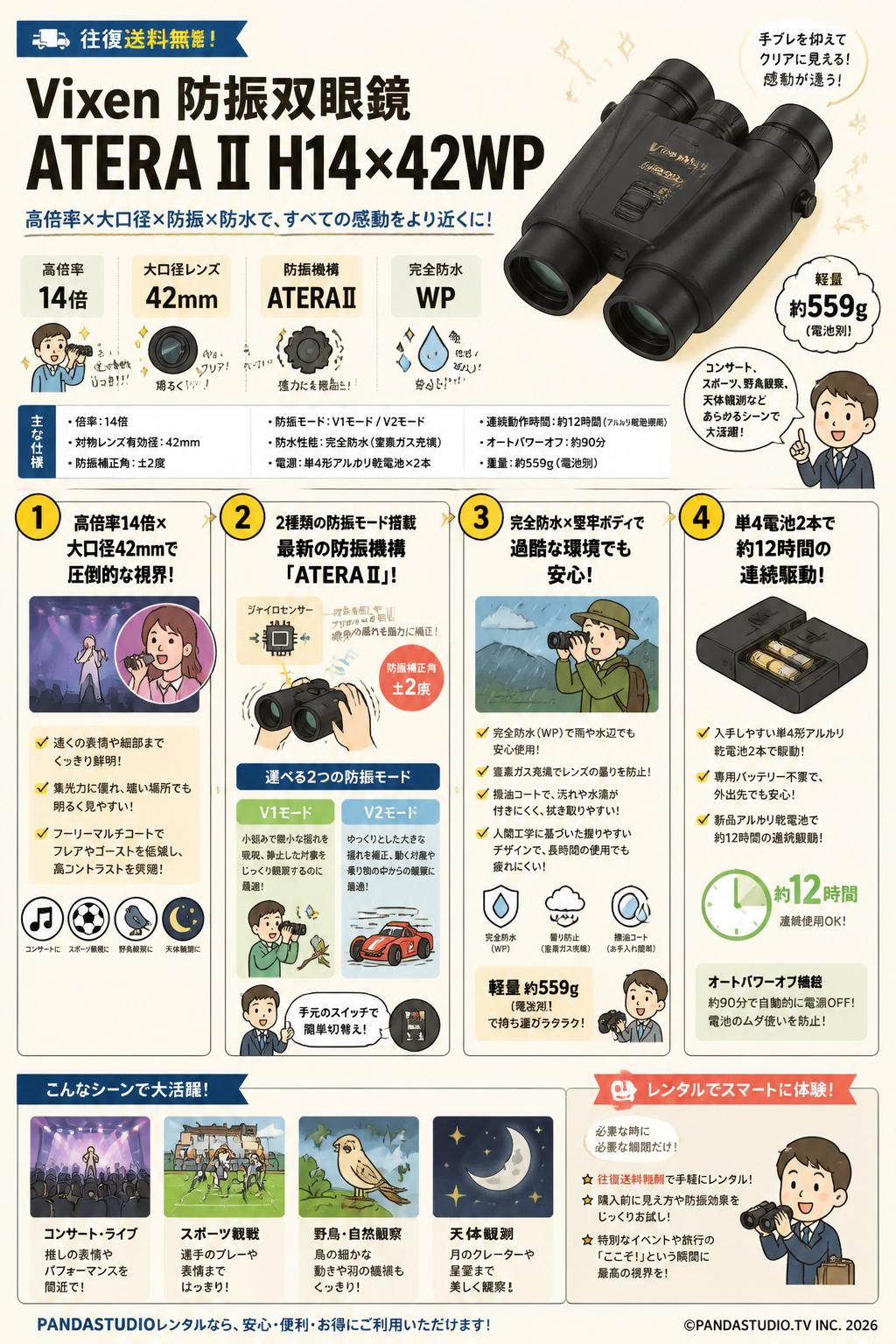 【往復送料無料】Vixen 防振双眼鏡 ATERA II H14×42WP 概要