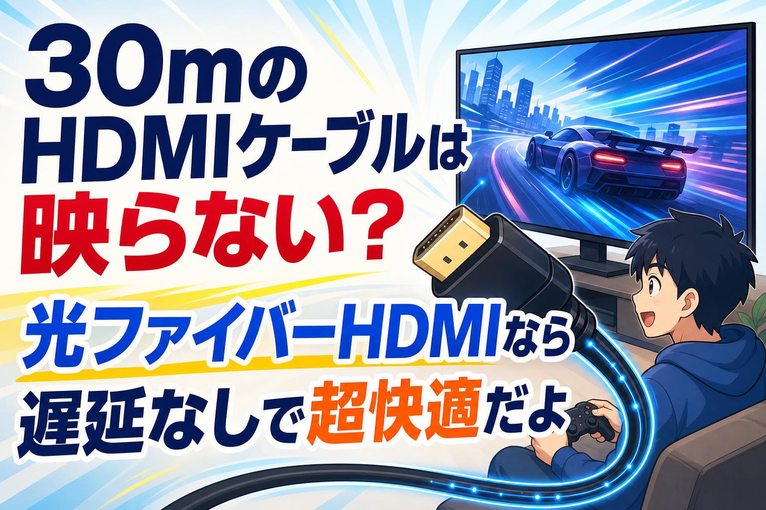 30mのHDMIケーブルは映らない？光ファイバーHDMIなら遅延なしで超快適だよ