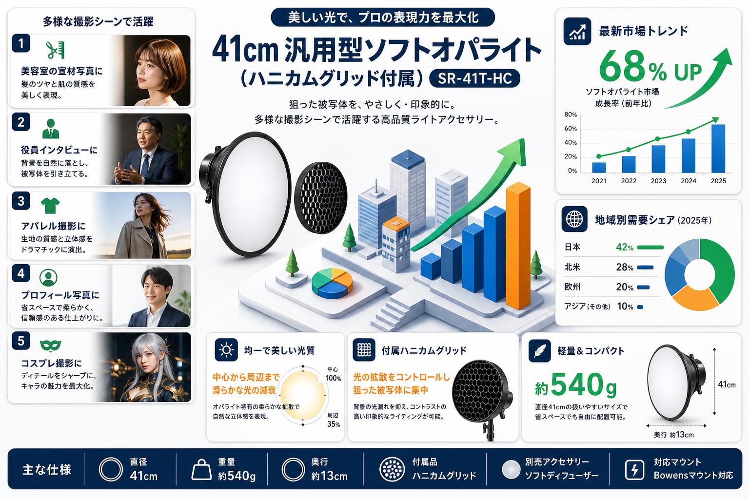 41cm 汎用型ソフトオパライト ボーエンズマウント（ハニカムグリッド付属）SR-41T-HC 用途