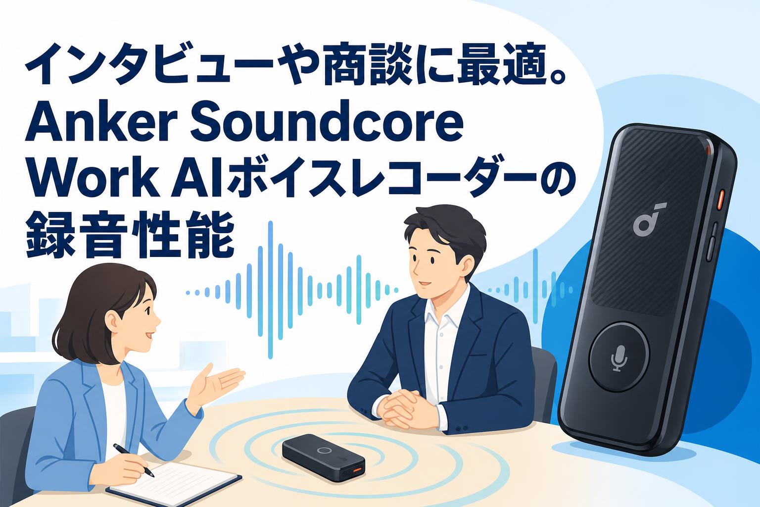 インタビューや商談に最適。Anker Soundcore Work AIボイスレコーダーの録音性能