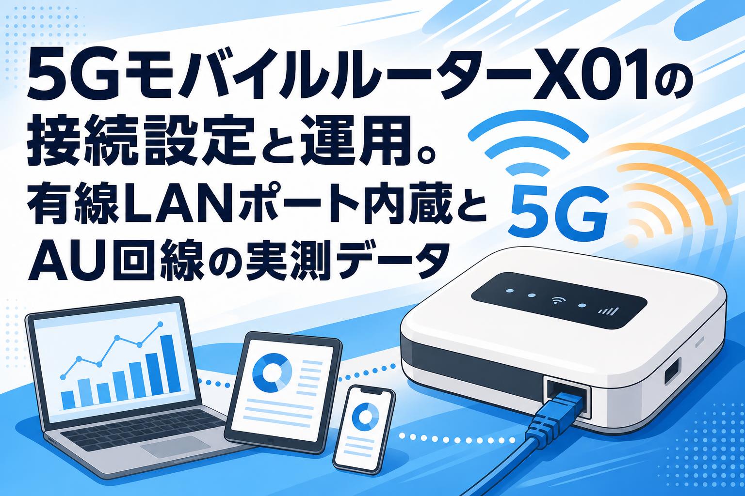 5GモバイルルーターX01の接続設定と運用。有線LANポート内蔵とAU回線の実測データ
