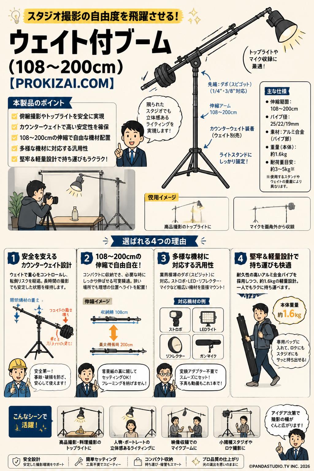 ウェイト付ブーム(108～200cm)【PROKIZAI.COM】 概要