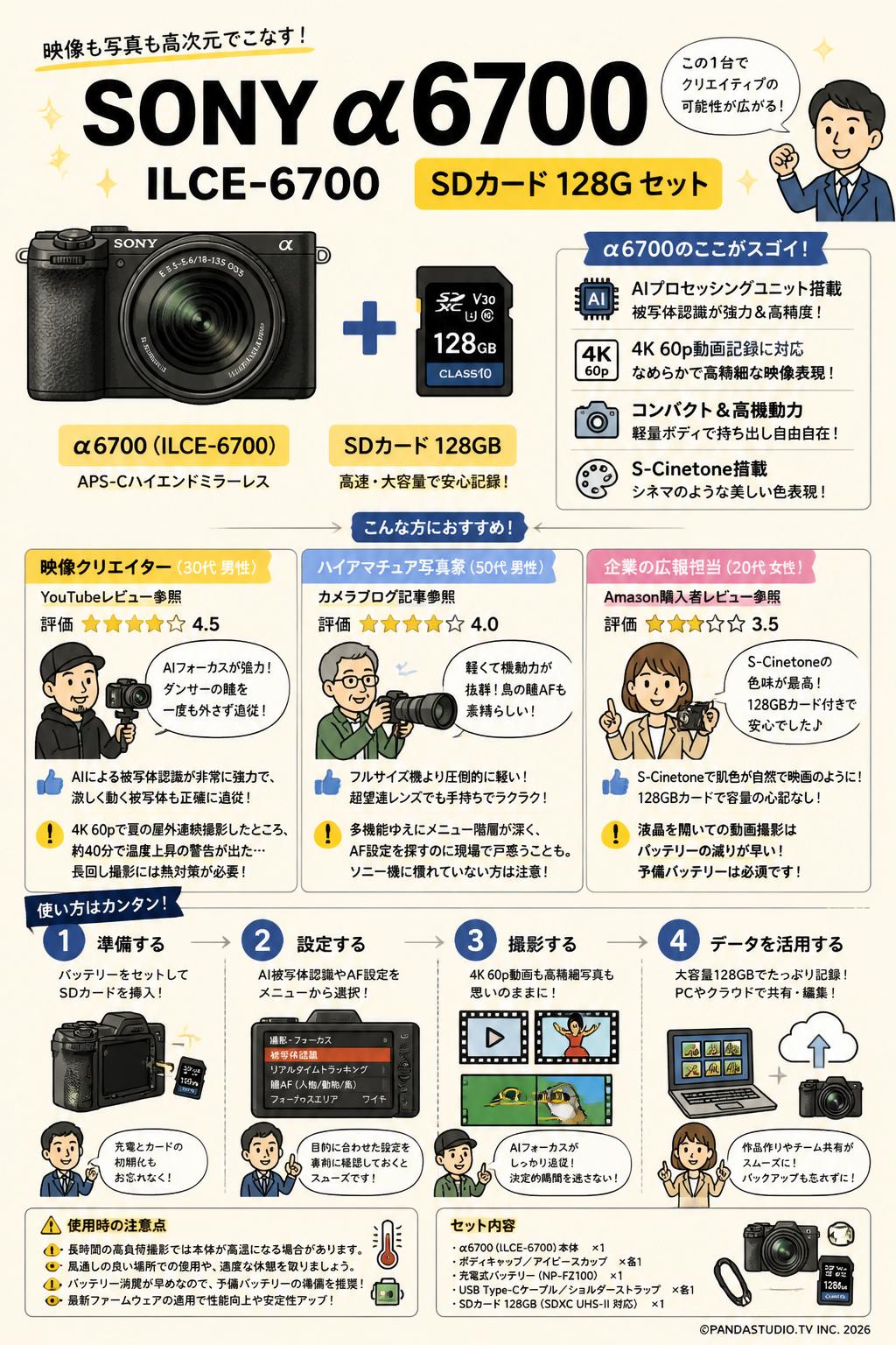 SONY α6700ILCE-6700  SDカード 128G セット インターネット上のお客様の声（評判）