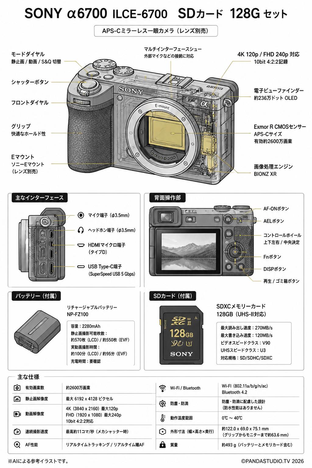 SONY α6700ILCE-6700  SDカード 128G セット スペック