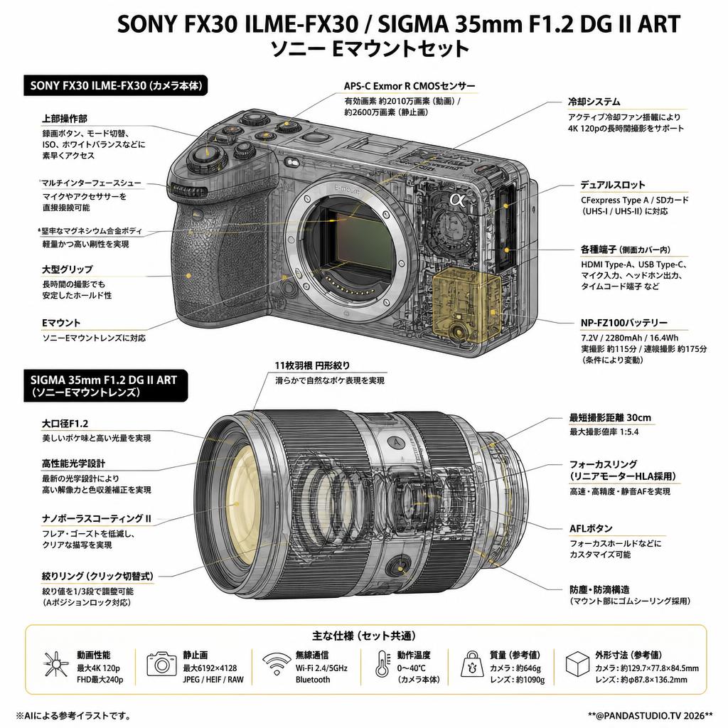 SONY FX30  ILME-FX30 / SIGMA 35mm F1.2 DG II ART ソニー Eマウントセット スペック