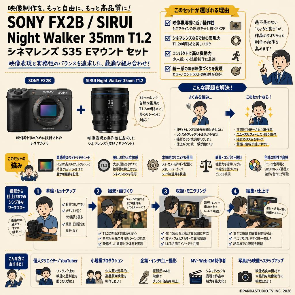 SONY FX2B / SIRUI Night Walker 35mm T1.2 シネマレンズ S35 Eマウント セット 概要