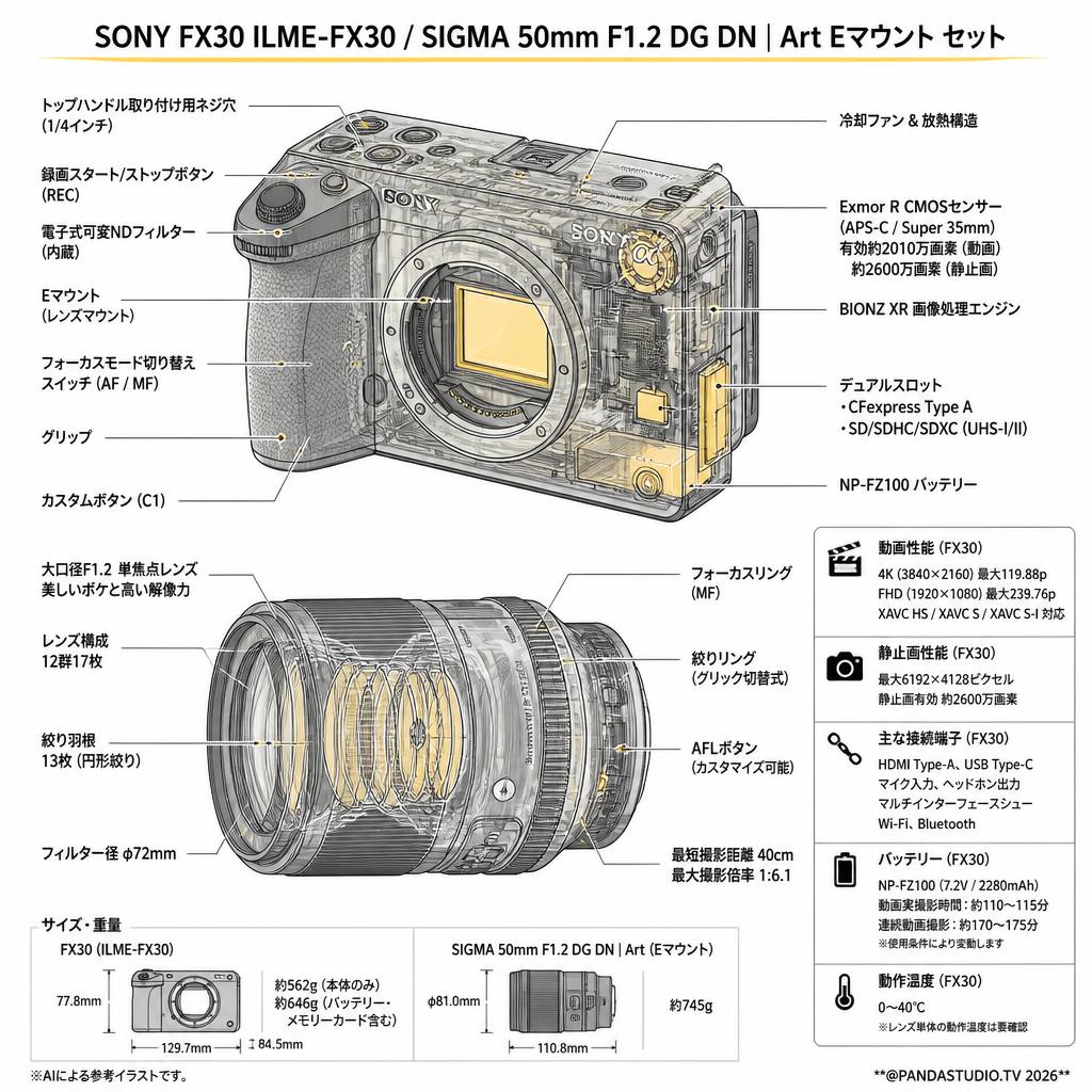 SONY FX30  ILME-FX30 / SIGMA 50mm F1.2 DG DN | Art Eマウント セット スペック