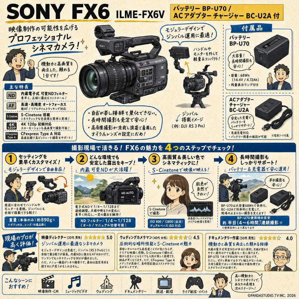 SONY FX6  ILME-FX6V【バッテリー BP-U70 / ACアダプター チャージャー BC-U2A 付】 インターネット上のお客様の声（評判）