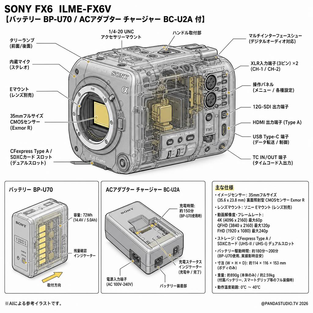 SONY FX6  ILME-FX6V【バッテリー BP-U70 / ACアダプター チャージャー BC-U2A 付】 スペック