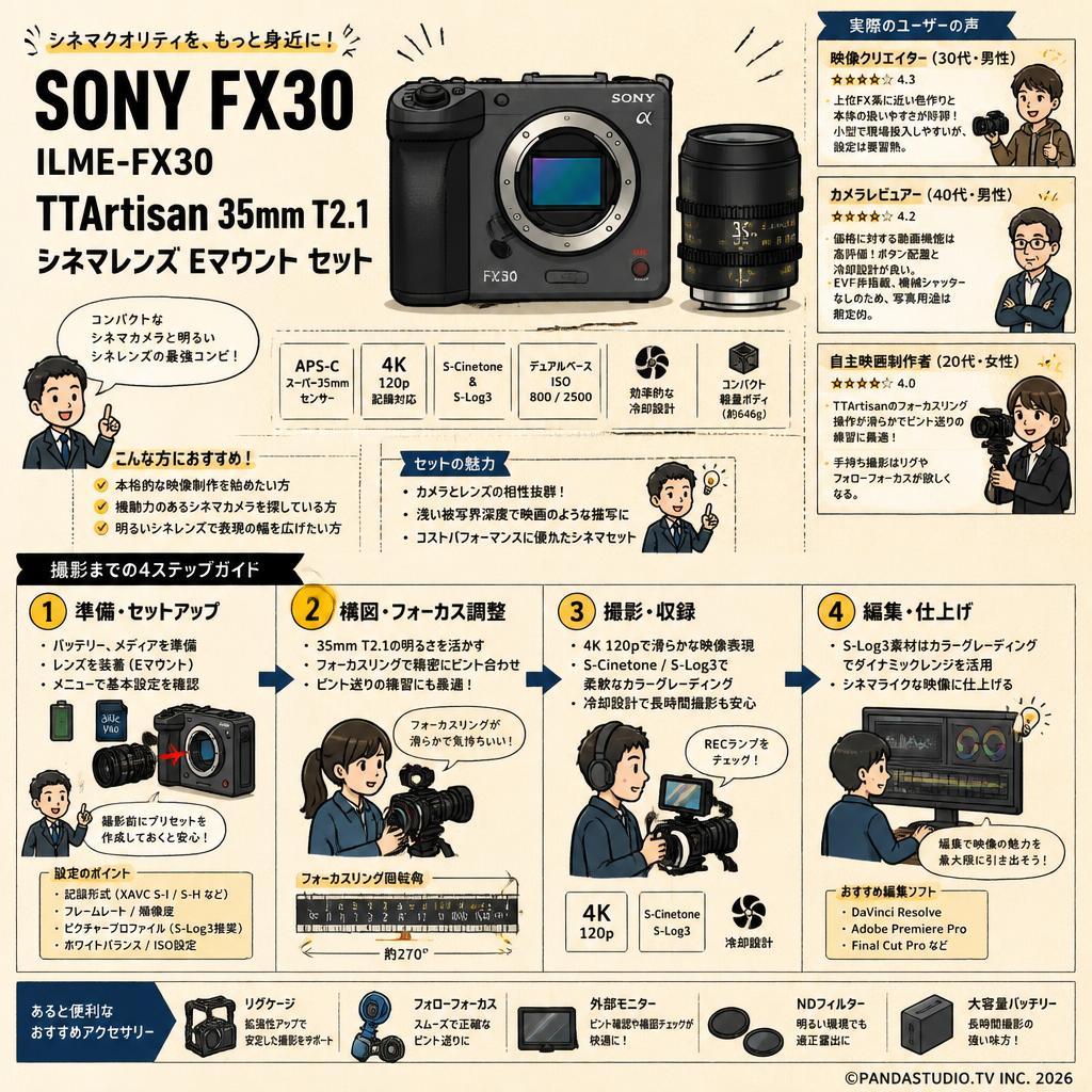 SONY FX30  ILME-FX30  / TTArtisan 35mm T2.1 シネマレンズ Eマウント セット インターネット上のお客様の声（評判）