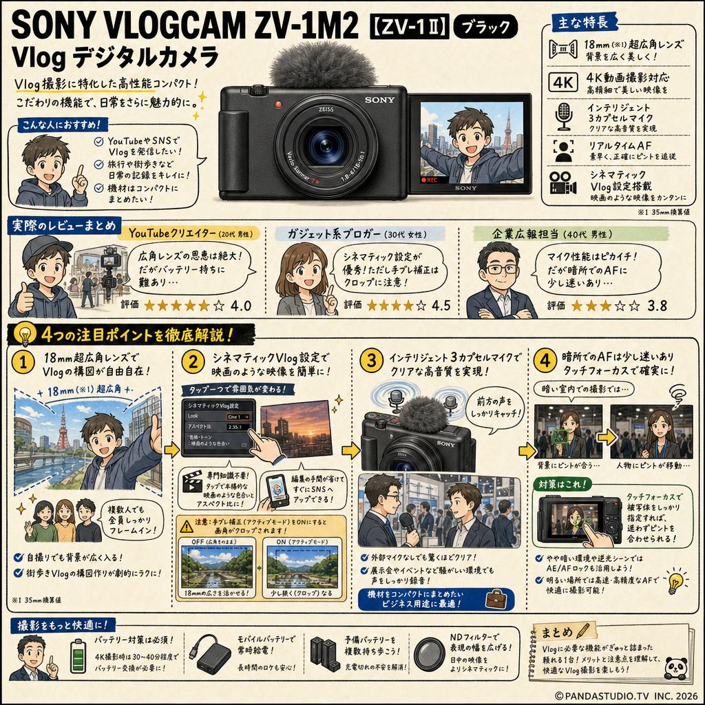SONY VLOGCAM ZV-1M2 Vlog デジタルカメラ【ZV-1 II】ブラック インターネット上のお客様の声（評判）