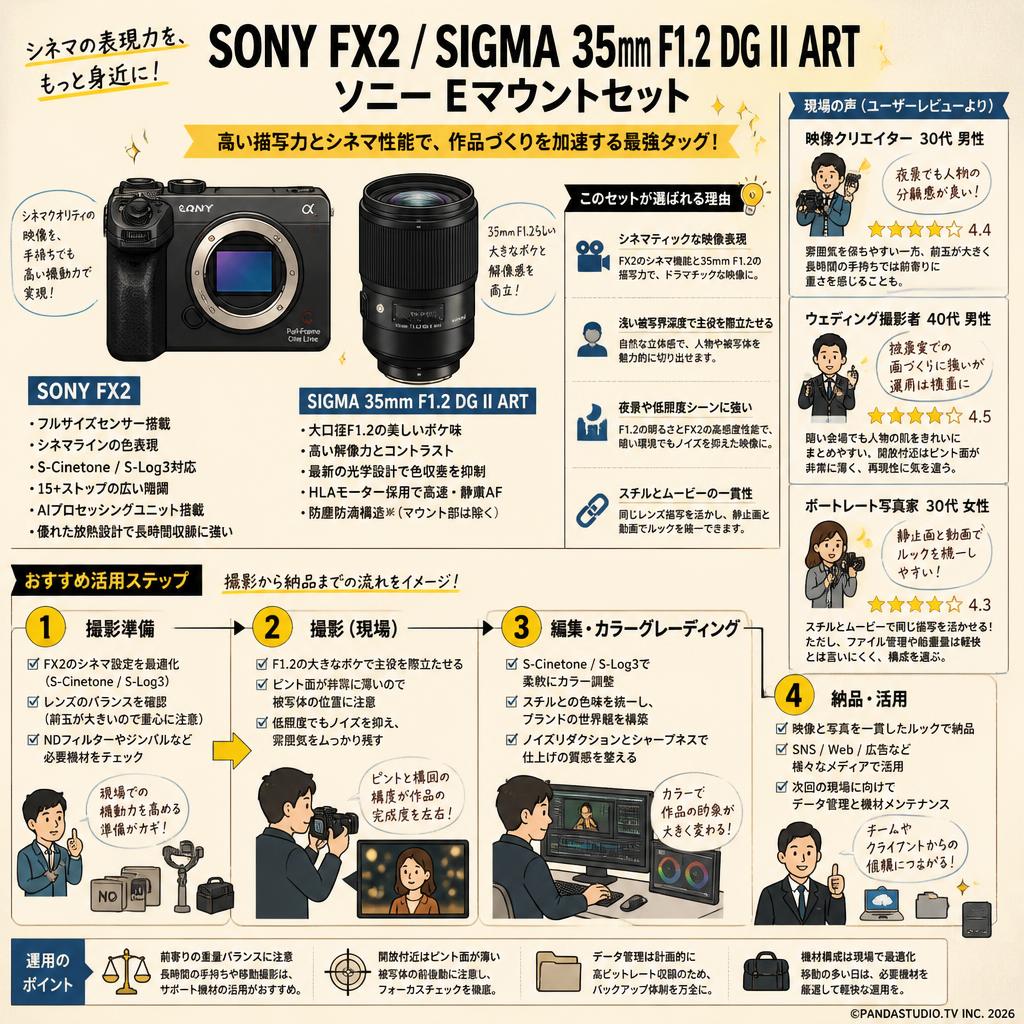 SONY FX2 / SIGMA 35mm F1.2 DG II ART ソニー Eマウントセット インターネット上のお客様の声（評判）