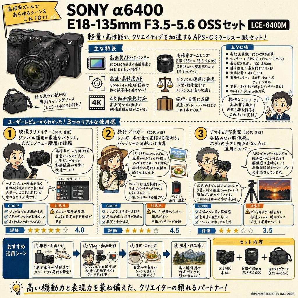SONY α6400 E18-135mm F3.5-5.6 OSSセット LCE-6400M インターネット上のお客様の声（評判）