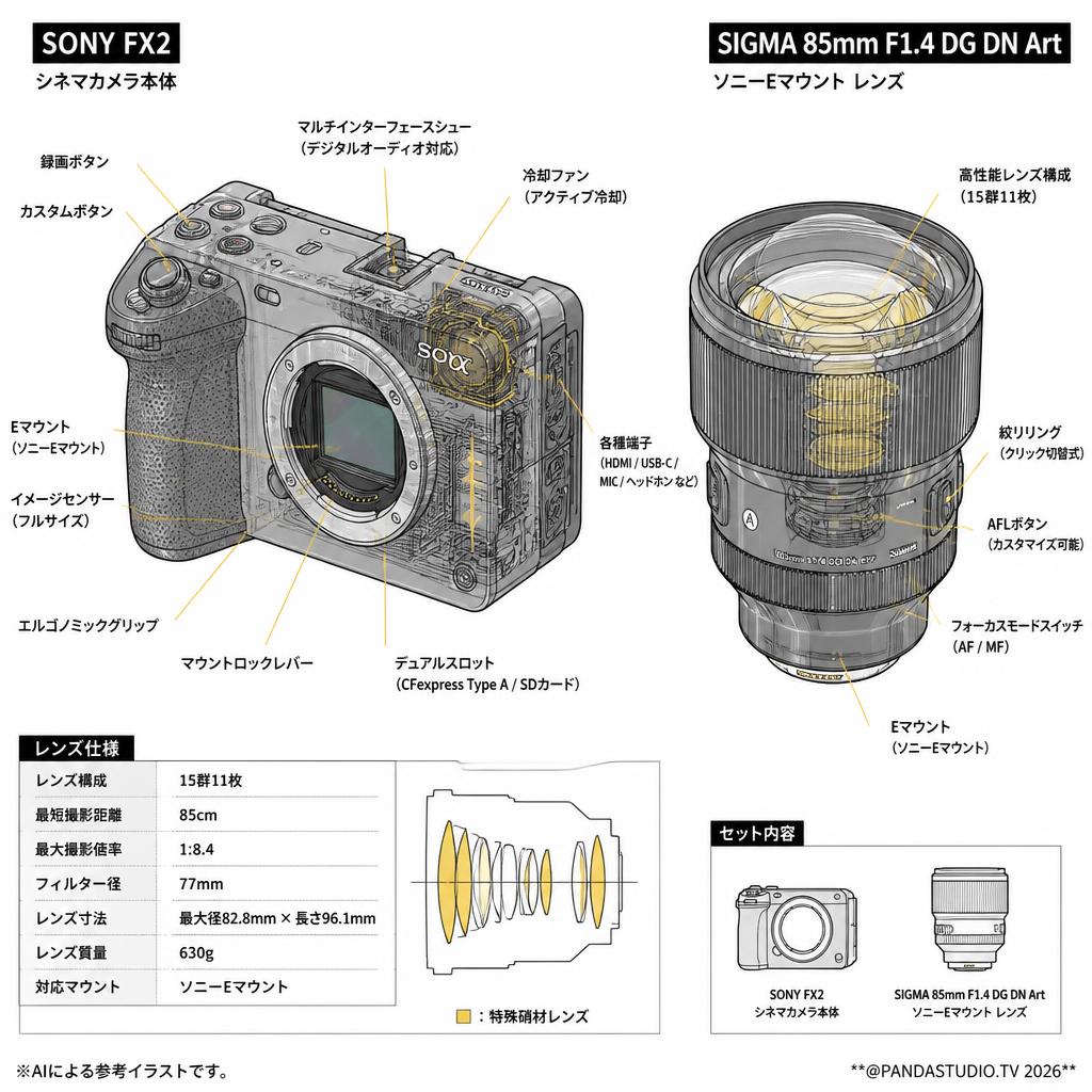 SONY FX2 / SIGMA 85mm F1.4 DG DN Art ソニーEマウント セット スペック