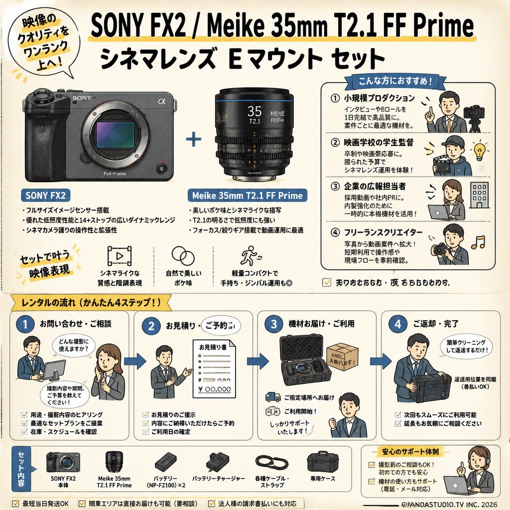 SONY FX2 / Meike 35mm T2.1 FF Prime シネマレンズ Eマウント セット おもな対象のお客様