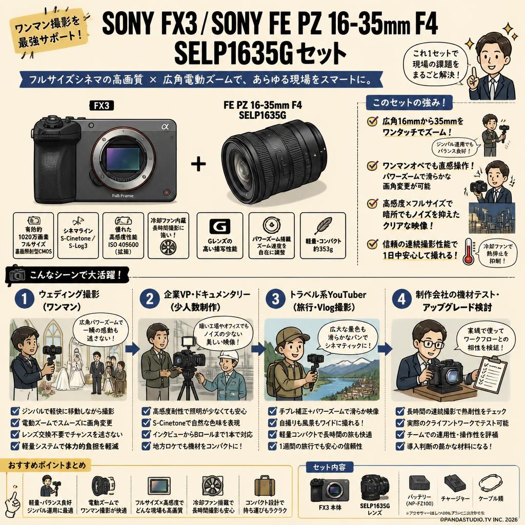 SONY FX3 / SONY FE PZ 16-35mm F4 SELP1635Gセット おもな対象のお客様
