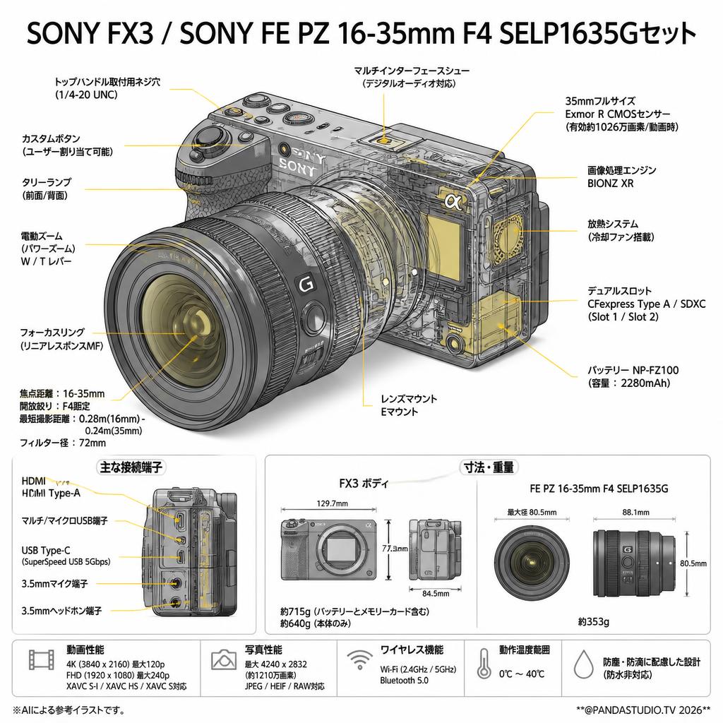 SONY FX3 / SONY FE PZ 16-35mm F4 SELP1635Gセット スペック