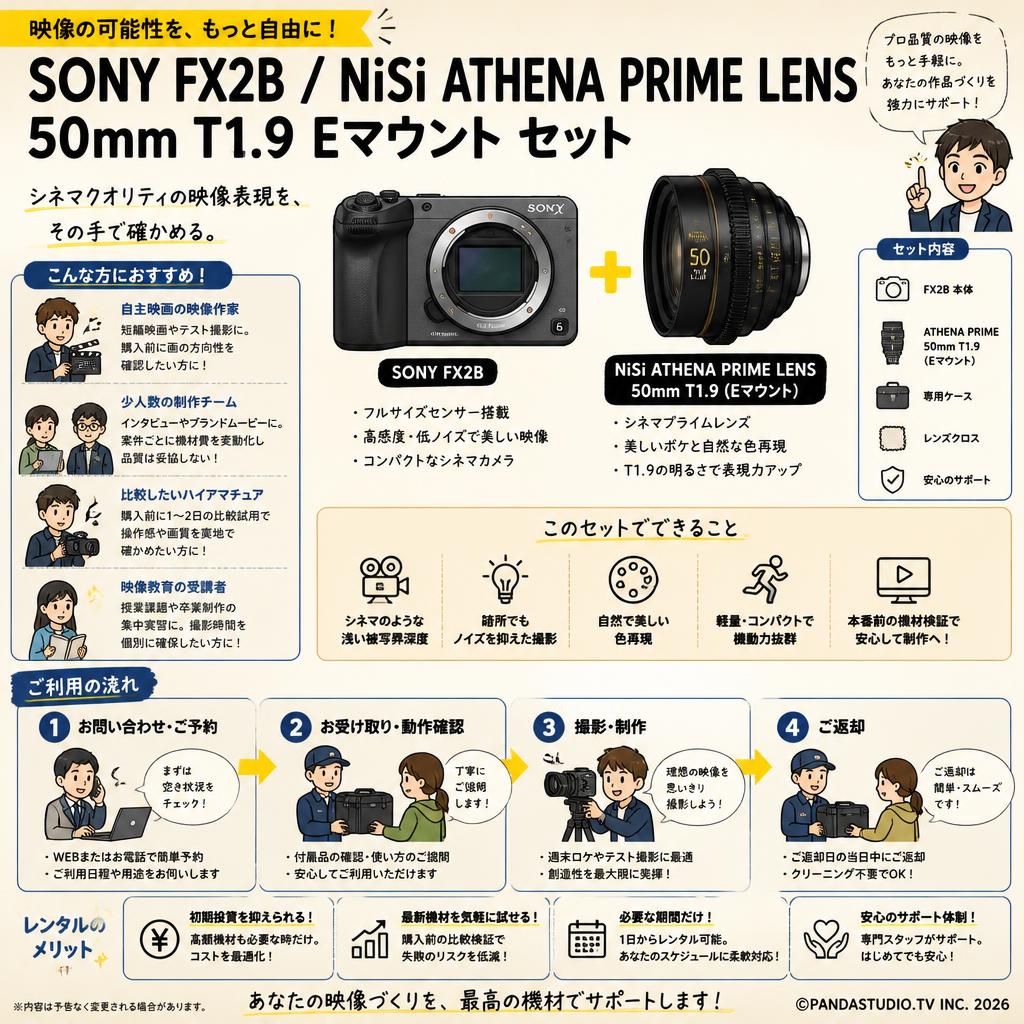 SONY FX2B / NiSi ATHENA PRIME LENS 50mm T1.9 Eマウント セット おもな対象のお客様