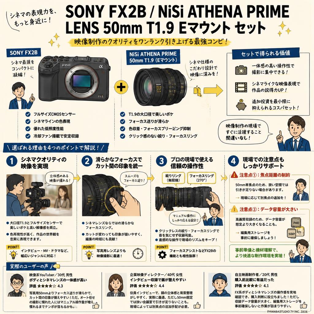 SONY FX2B / NiSi ATHENA PRIME LENS 50mm T1.9 Eマウント セット インターネット上のお客様の声（評判）