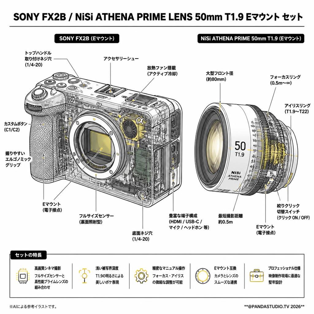 SONY FX2B / NiSi ATHENA PRIME LENS 50mm T1.9 Eマウント セット スペック
