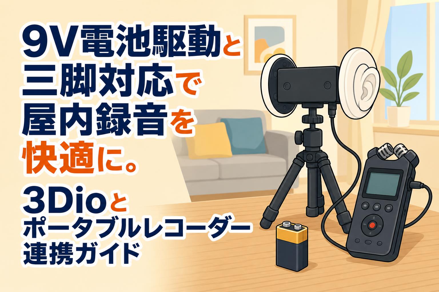9V電池駆動と三脚対応で屋内録音を快適に。3Dioとポータブルレコーダー連携ガイド