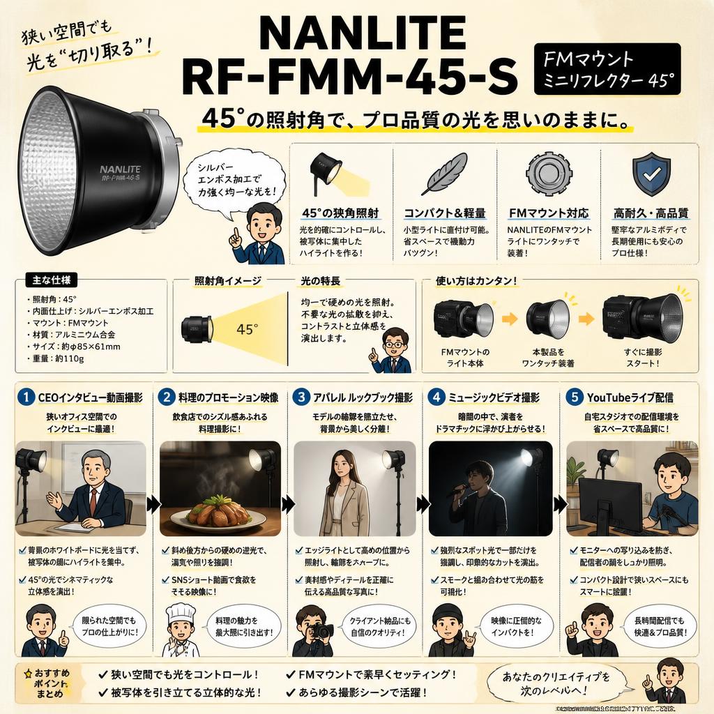 NANLITE RF-FMM-45-S FMマウントミニリフレクター 45° 用途