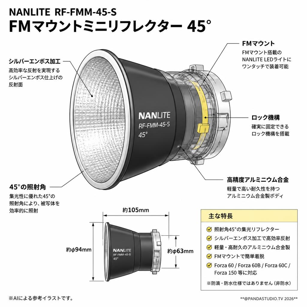 NANLITE RF-FMM-45-S FMマウントミニリフレクター 45° スペック