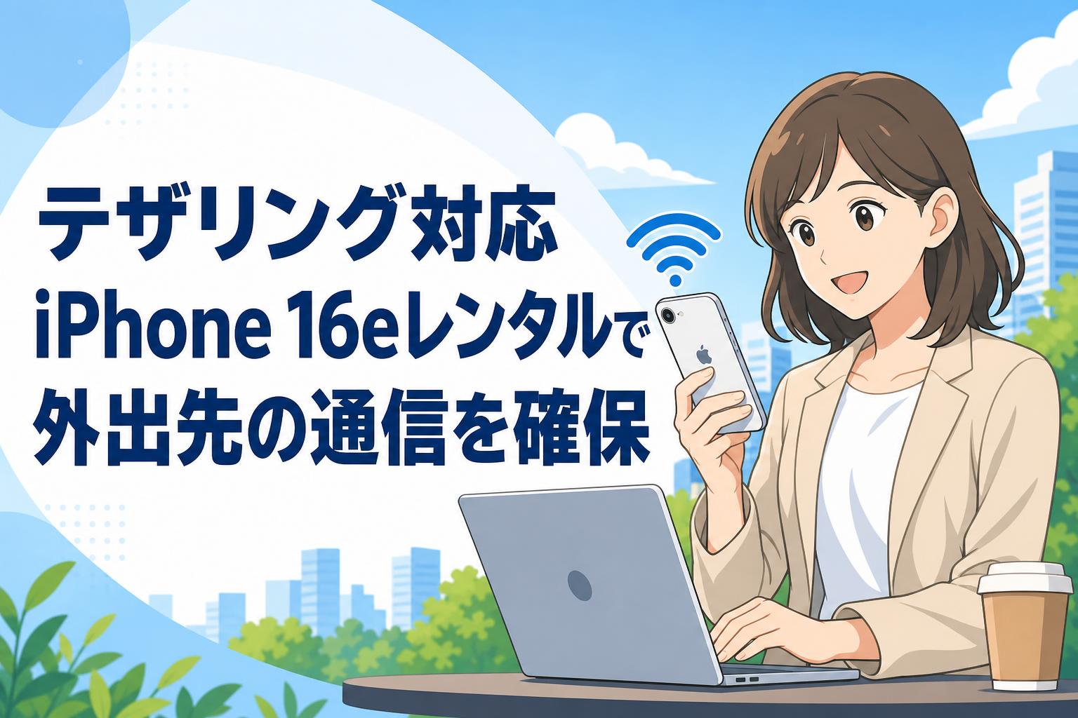 テザリング対応iPhone 16eレンタルで外出先の通信を確保